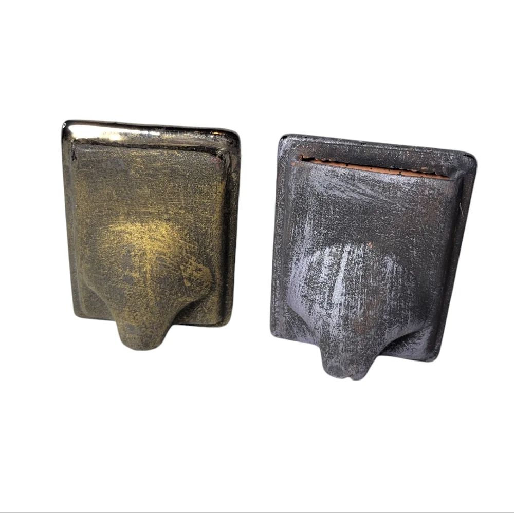 Rustic metallic glazed pottery picture frames set of 2 gold gray
